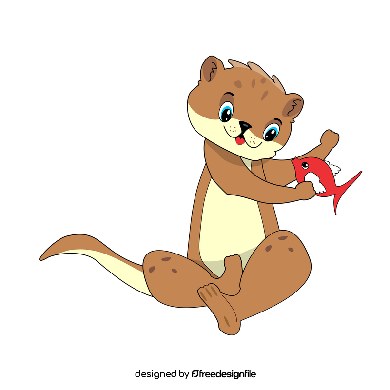 Otter with fish cartoon clipart