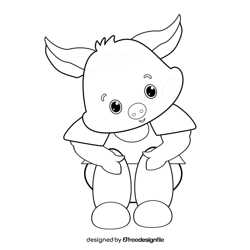 Pig sitting illustration black and white clipart