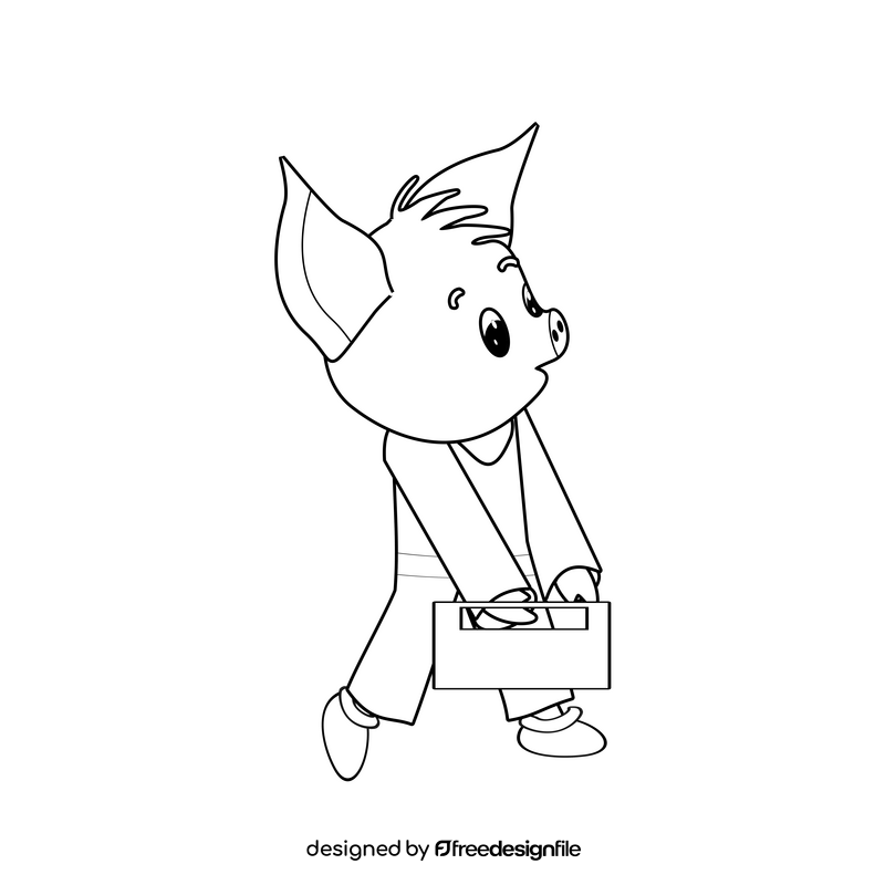 Pig going to work cartoon black and white clipart