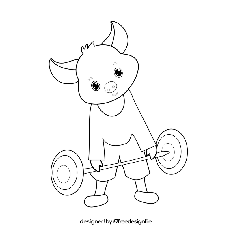 Cute pig working out black and white clipart