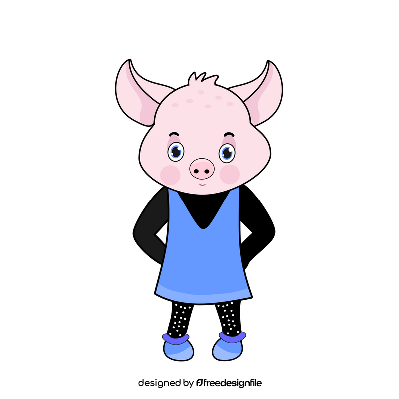 Cute pig with blue dress clipart