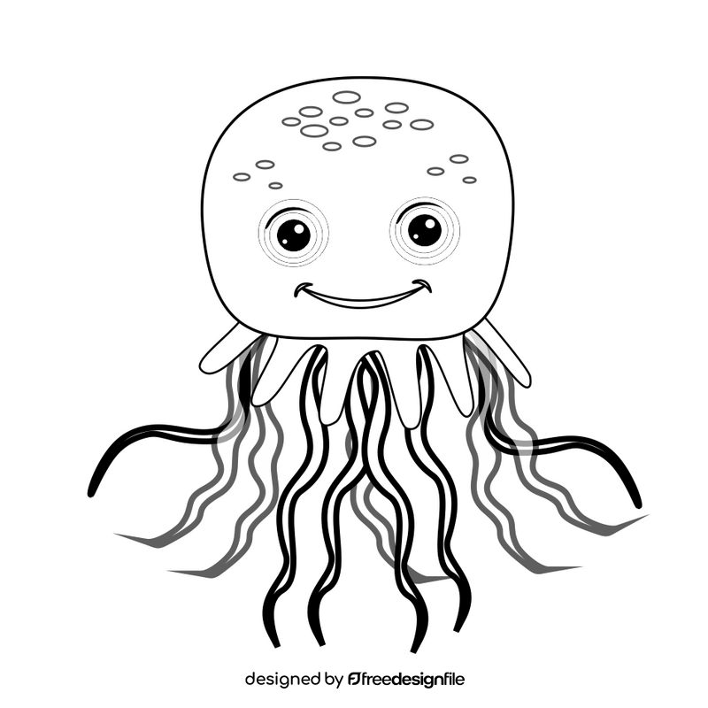 Jellyfish cartoon black and white clipart