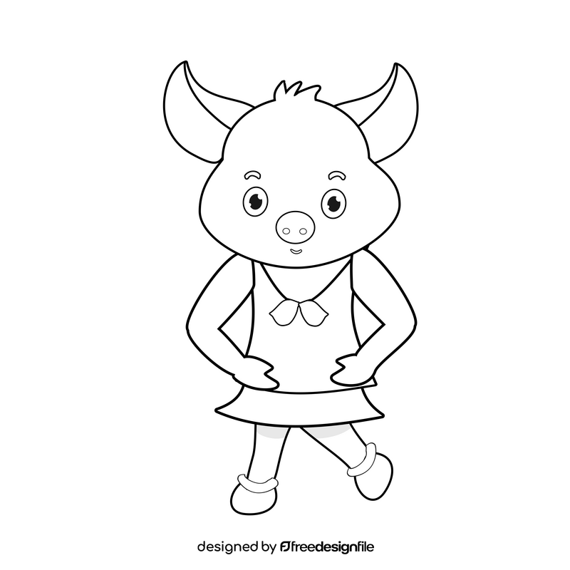 Cute pig with skirt and blouse black and white clipart