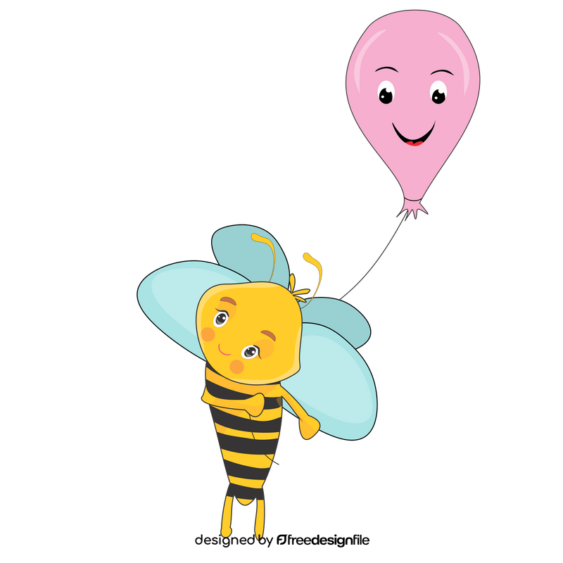 Bee holding a balloon illustration clipart