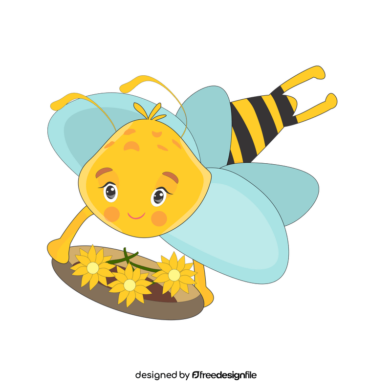 Cute bee carrying flowers clipart