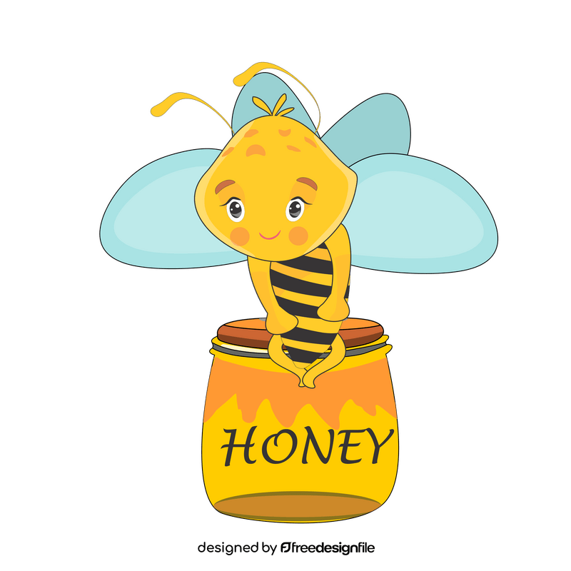 Bee sitting on a honey pot clipart