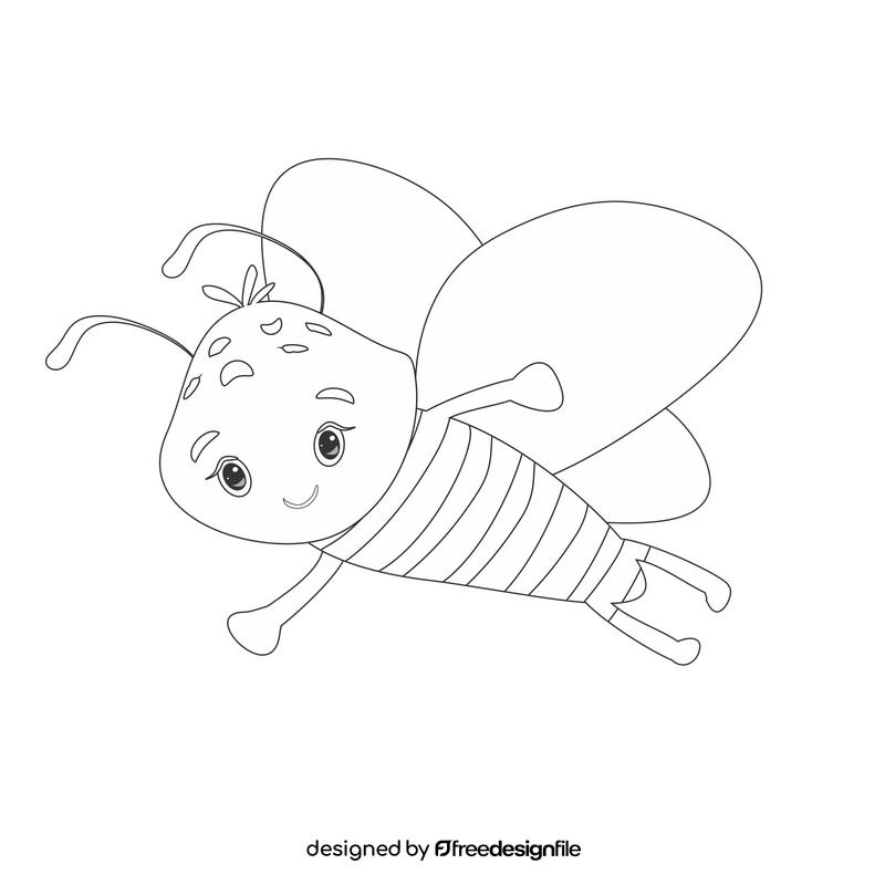 Bee flying cartoon drawing black and white clipart