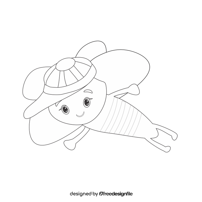 Bee with a cap black and white clipart