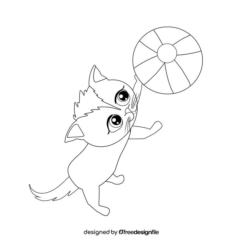 Cat playing ball black and white clipart