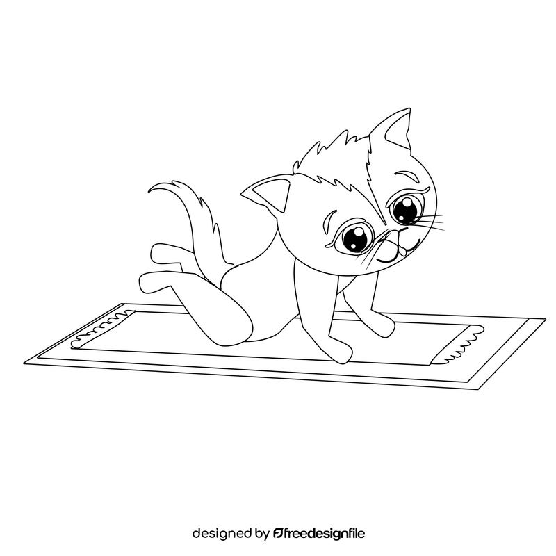 Cat exercising cartoon drawing black and white clipart