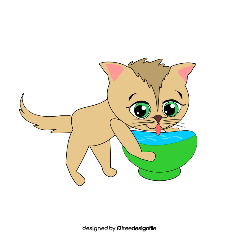 Cat drinking water illustration clipart