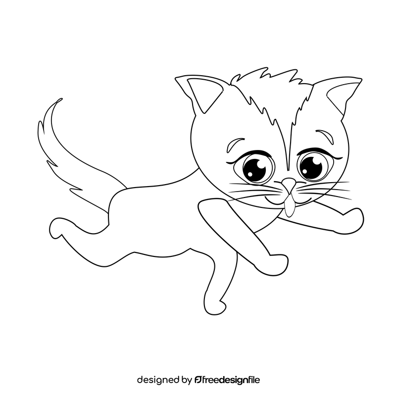 Cat running black and white clipart