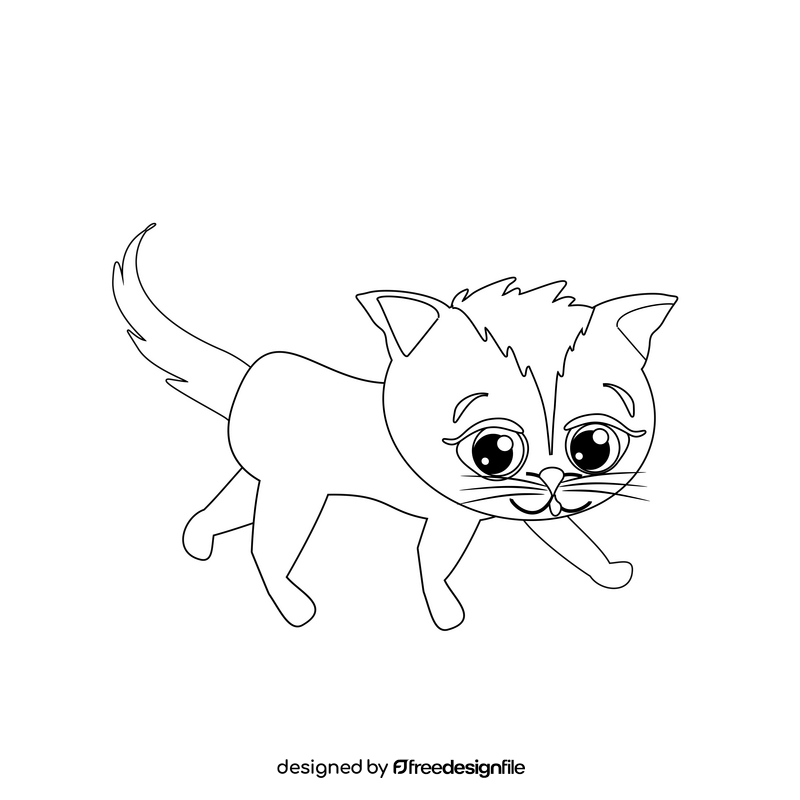Cute cat walking black and white clipart