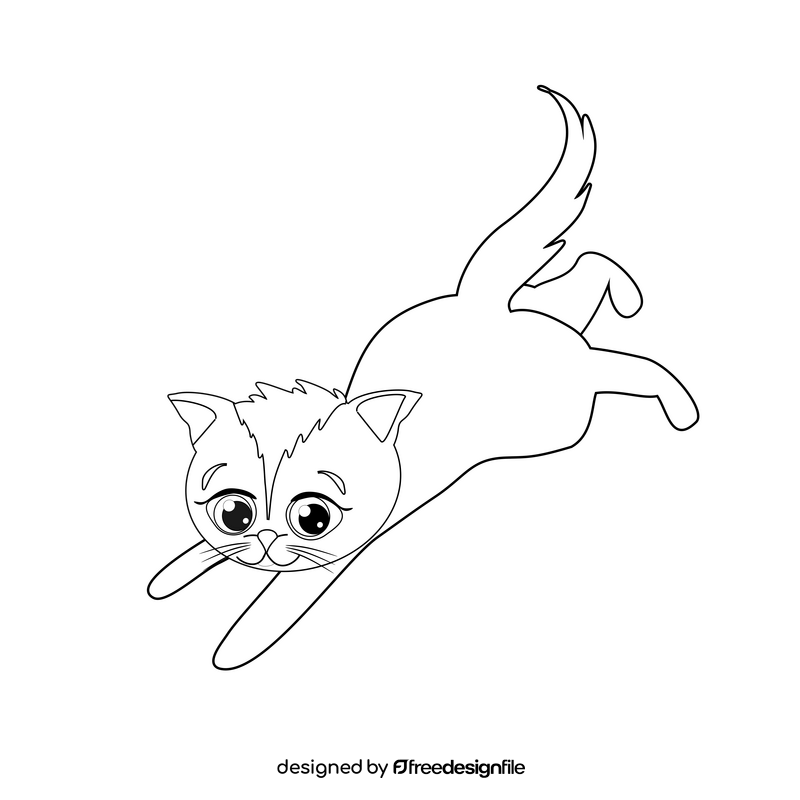 Cat jumping cartoon black and white clipart