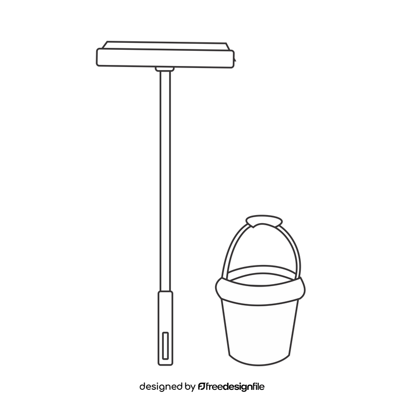 Floor squeegee and bucket black and white clipart