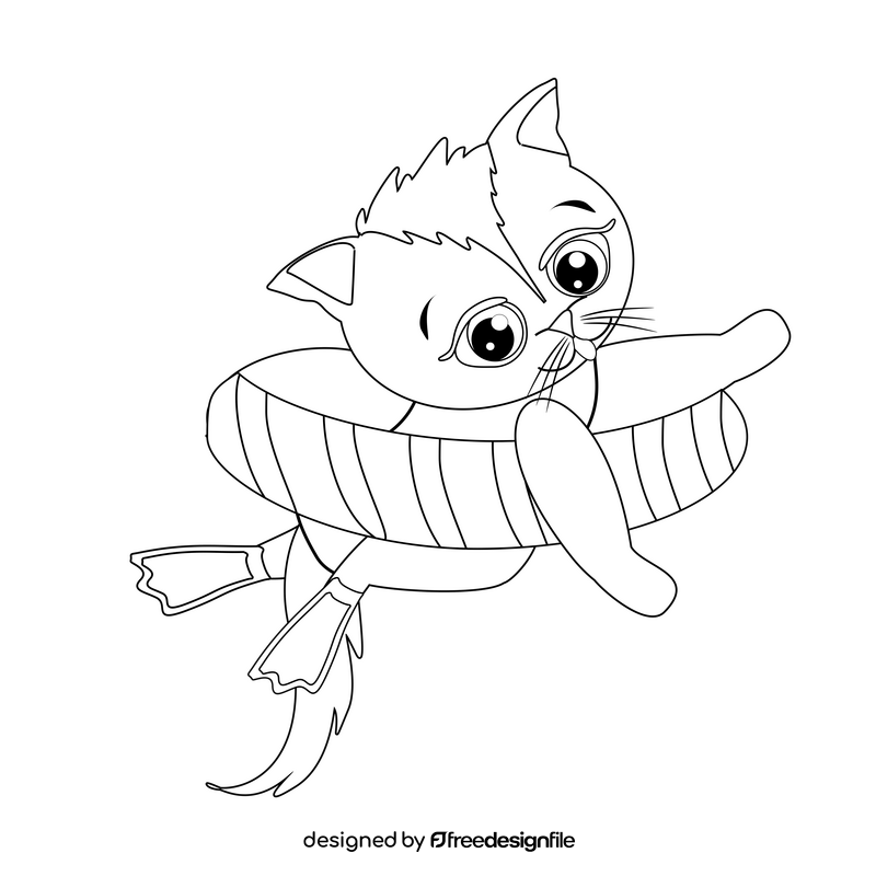 Free cat swimming black and white clipart