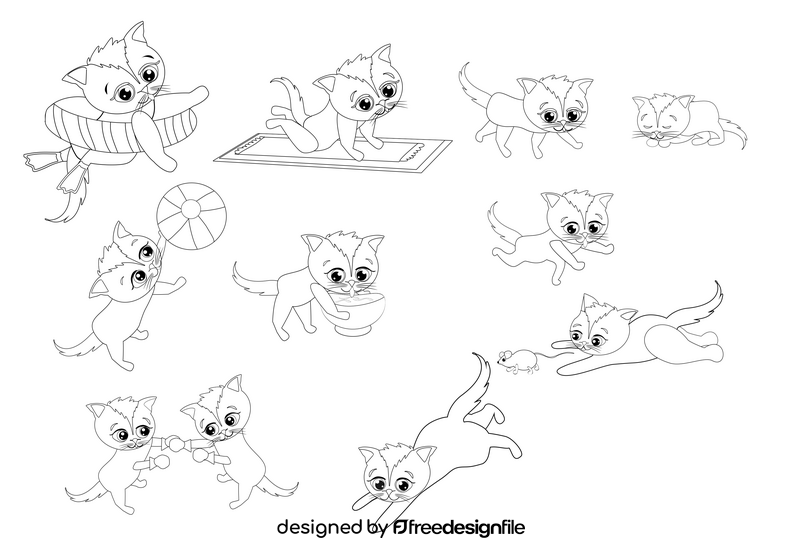 Cats daily routine black and white vector