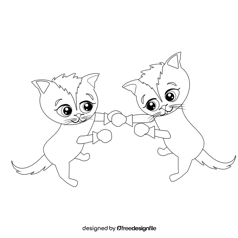 Cats fighting black and white clipart