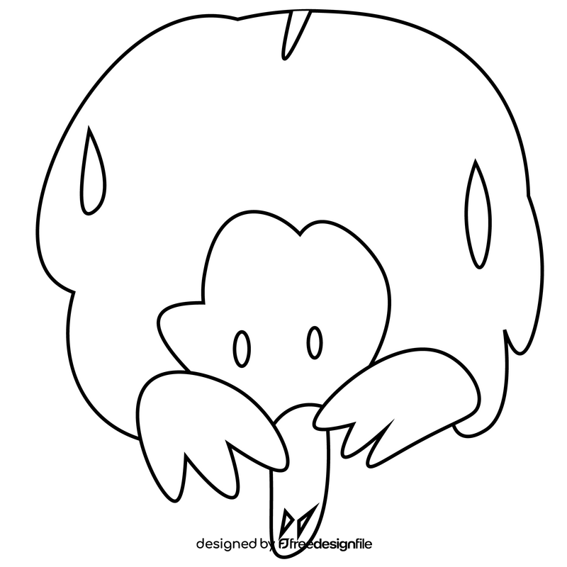 Echidna cartoon front view black and white clipart
