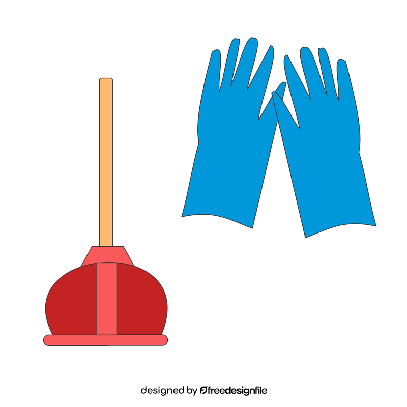Plunger and cleaning gloves clipart