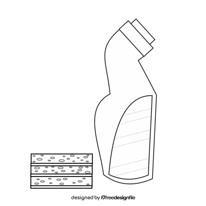 Cleaning dishwashing liquid and sponge black and white clipart