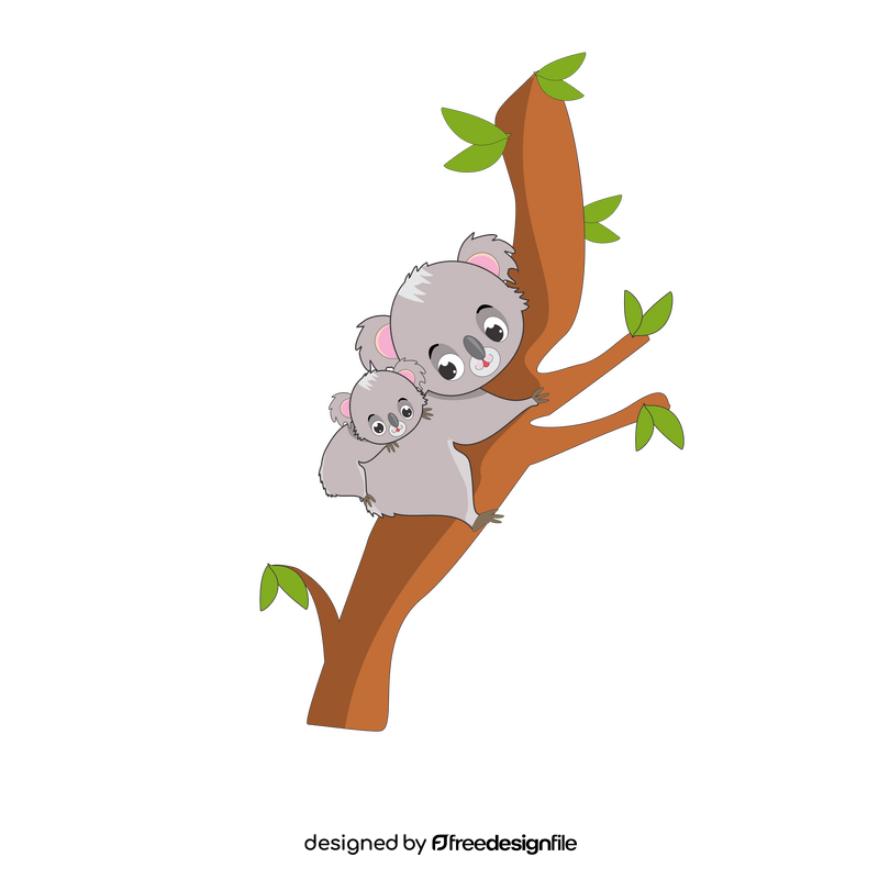 Koala with baby on the back illustration clipart