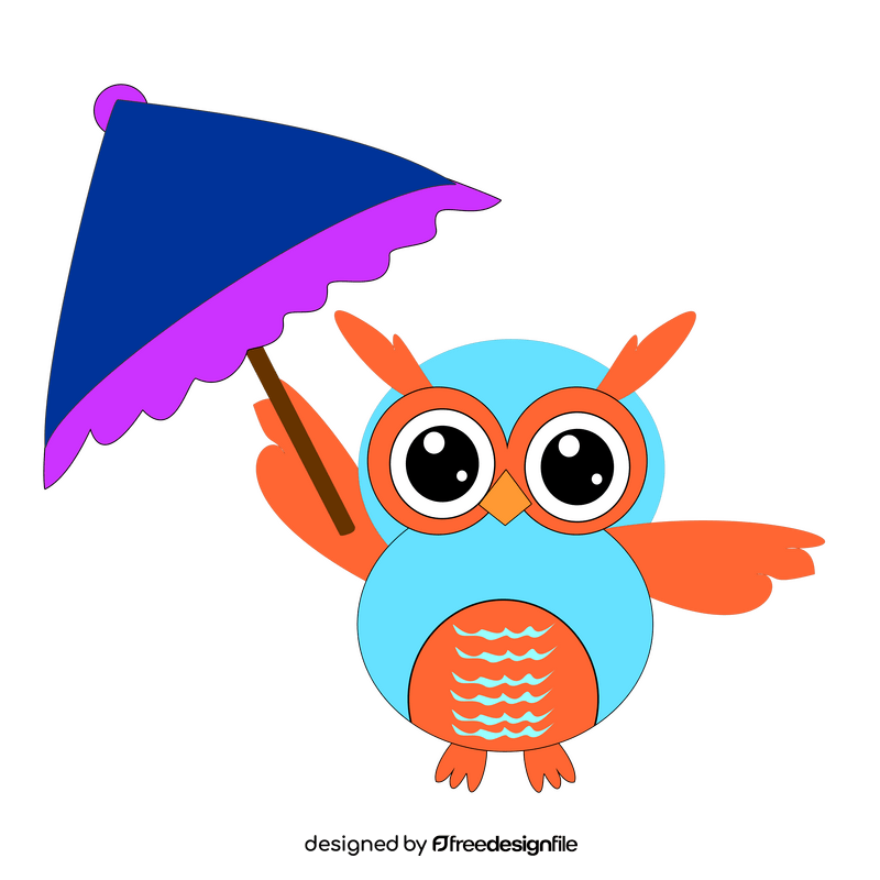 Orange owl with umbrella clipart