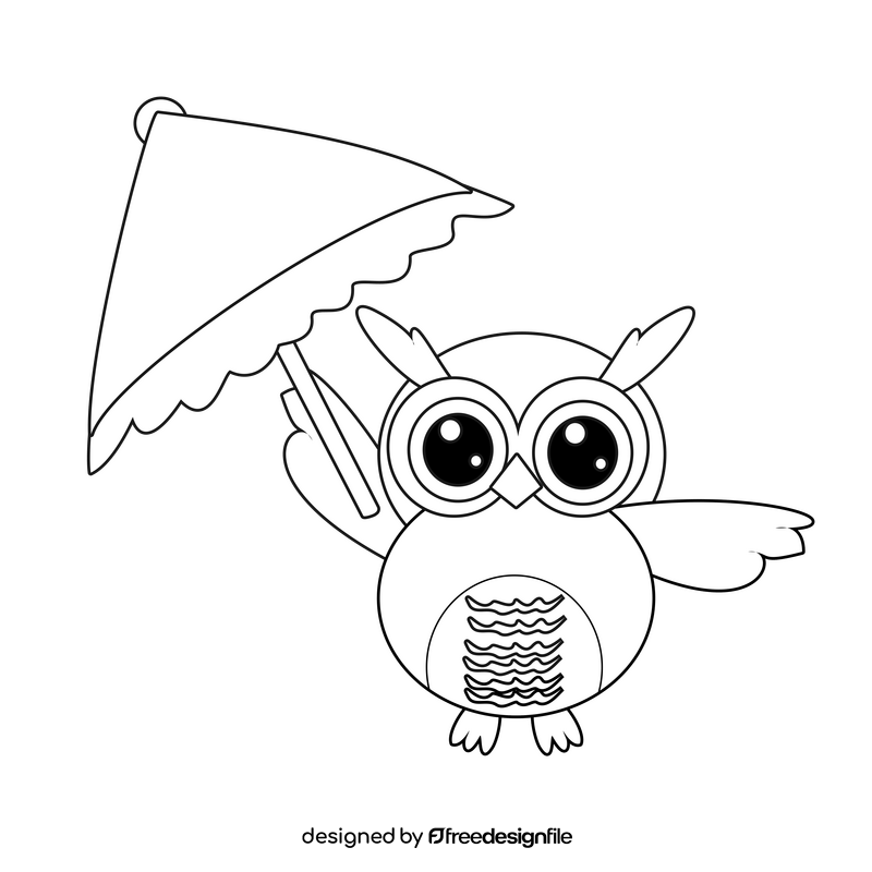 Owl with umbrella black and white clipart