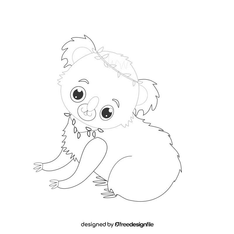 Cute koala cartoon black and white clipart