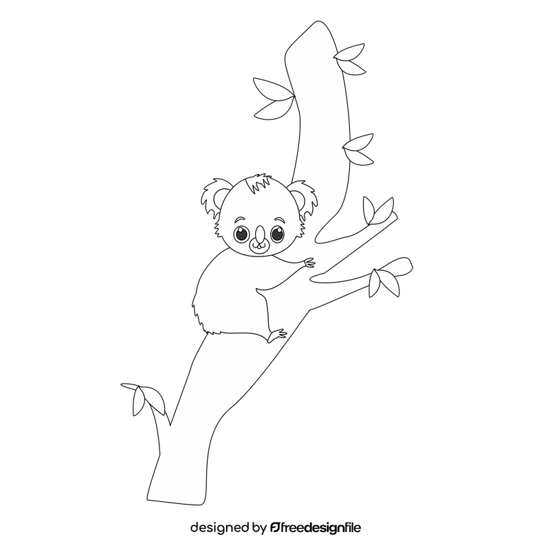 Koala climbing tree illustration black and white clipart