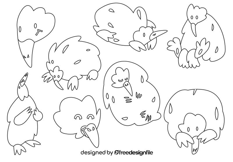 Echidna cartoon set black and white vector