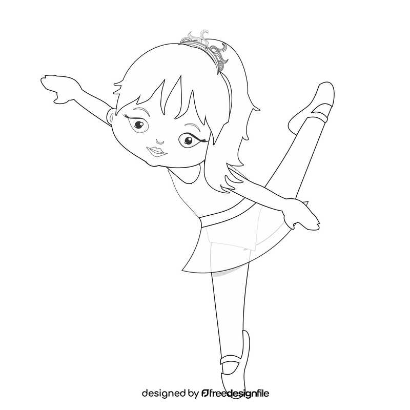 Cute ballerina dancing black and white clipart