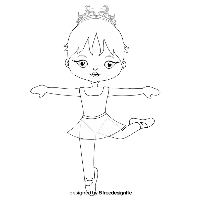 Young girl dancing black and white clipart