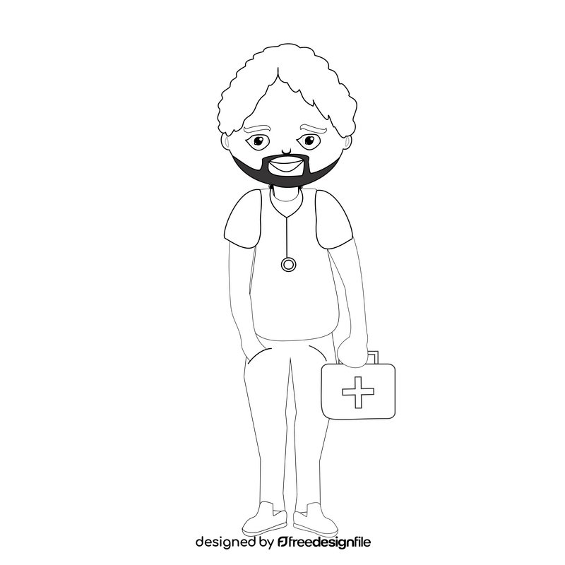 Cartoon bearded doctor black and white clipart