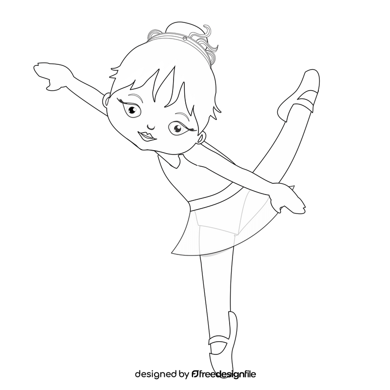 Cartoon ballerina girl dancing black and white clipart