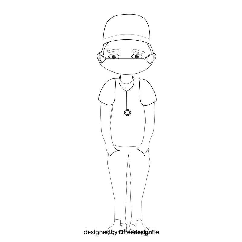 Free doctor illustration with a mask black and white clipart