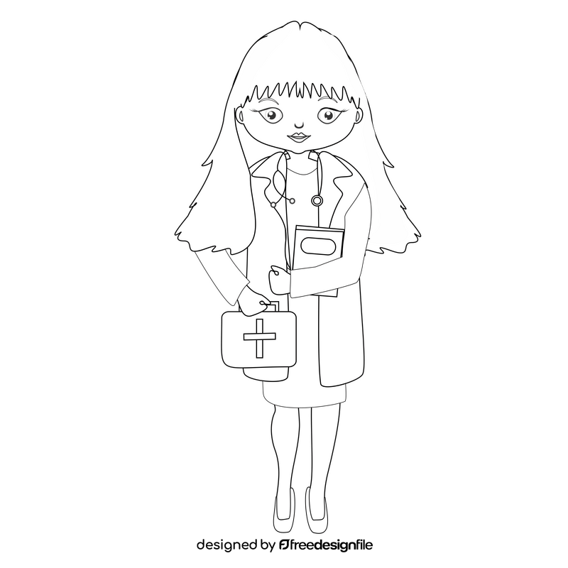 Doctor long hair illustration black and white clipart