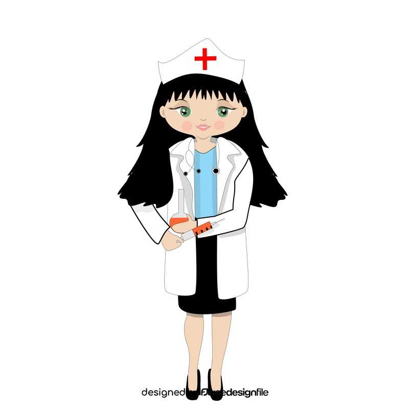 Nurse holding a syringe cartoon drawing clipart