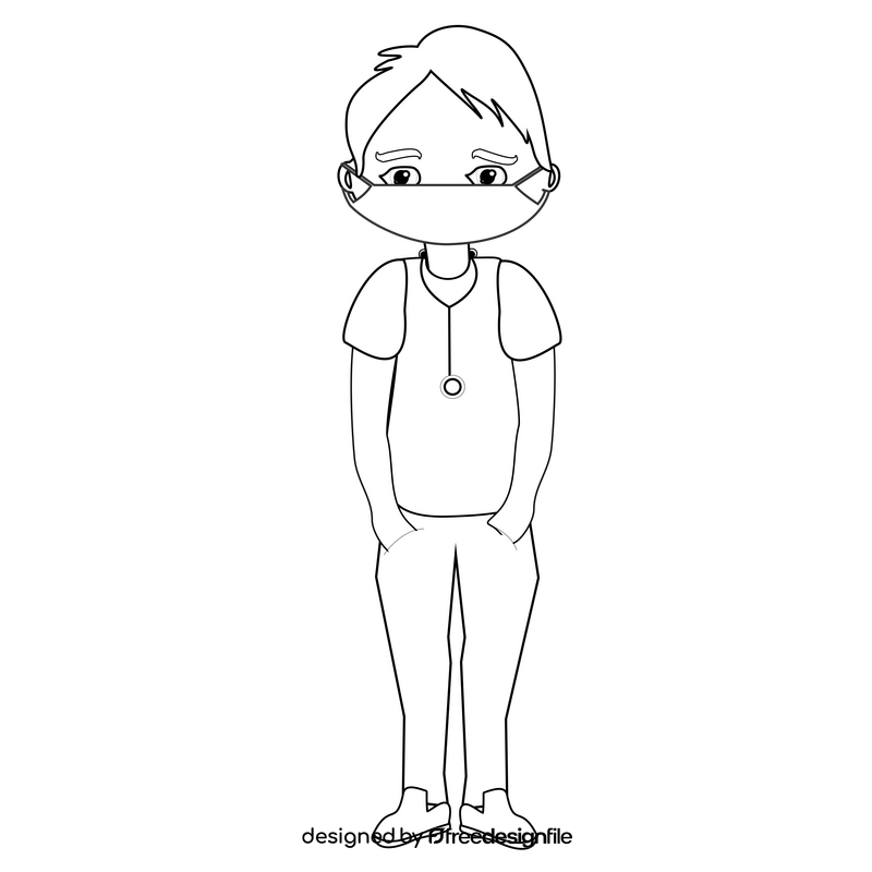 Young male nurse wearing mask black and white clipart