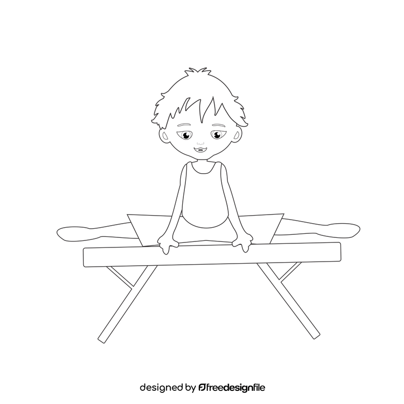 Cartoon boy doing gymnastics black and white clipart
