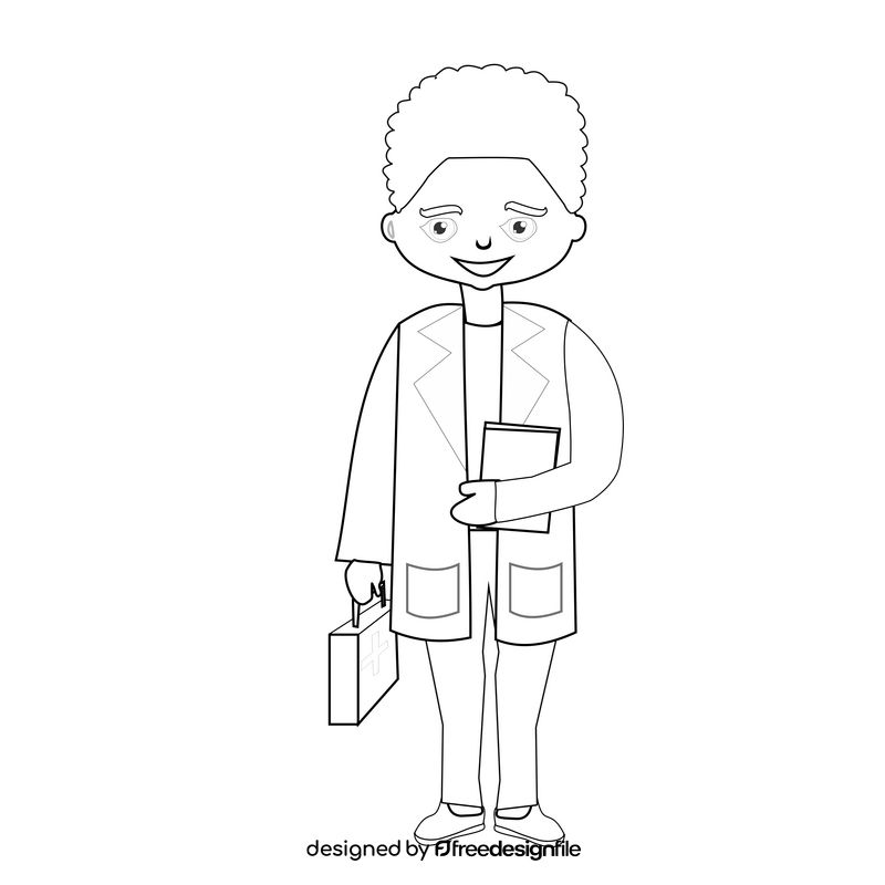 Black African American doctor black and white clipart