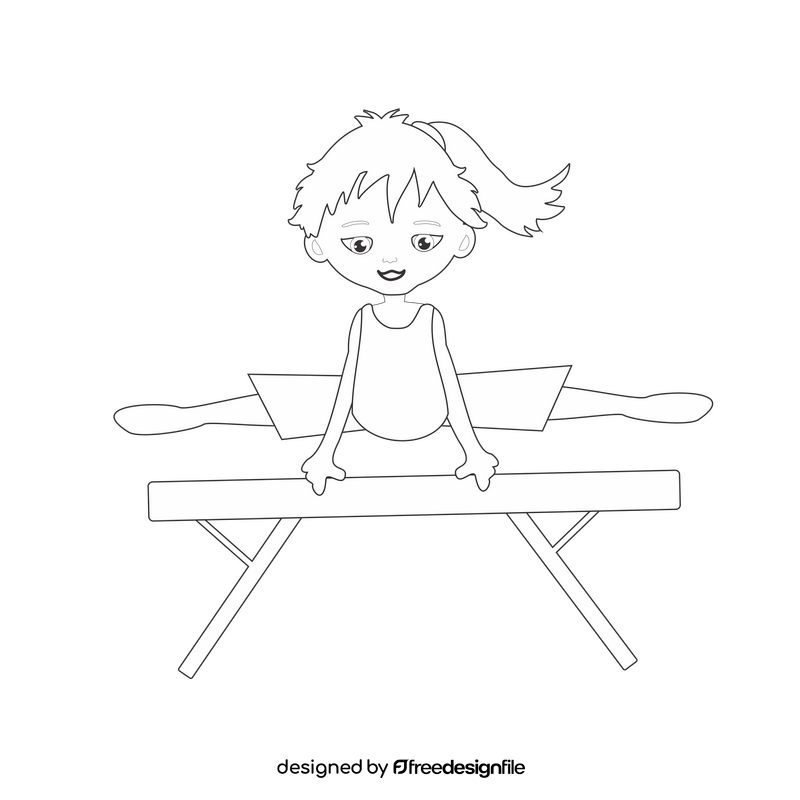 Girl doing gymnastics drawing black and white clipart