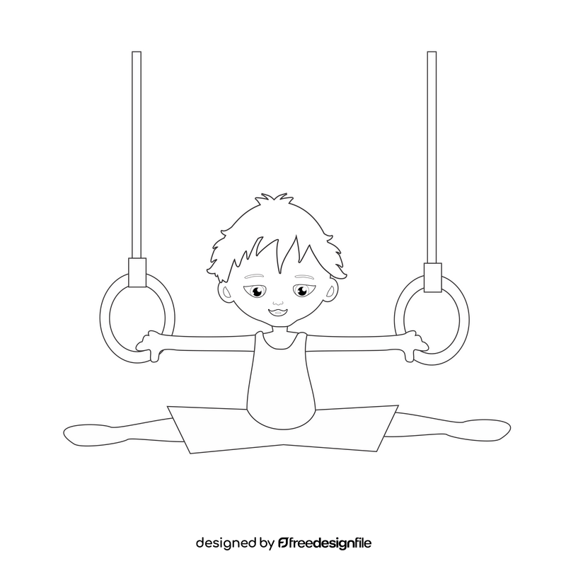 Young boy doing gymnastics black and white clipart