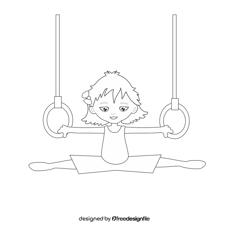 Little girl gymnastics cartoon black and white clipart