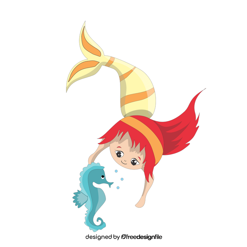 Mermaid with seahorse illustration clipart