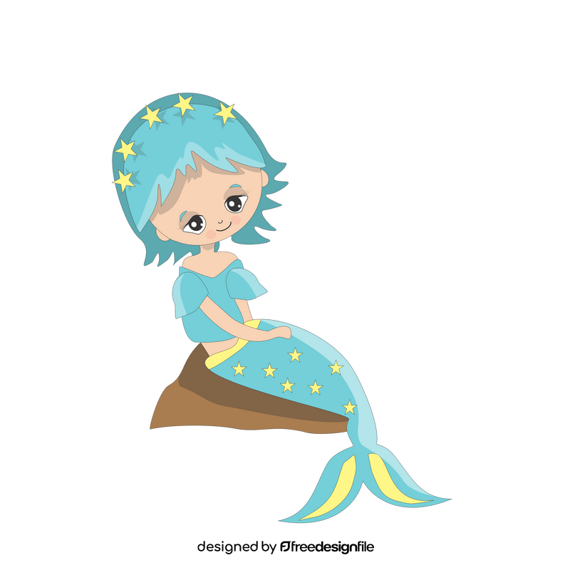 Cute mermaid sitting on a stone clipart
