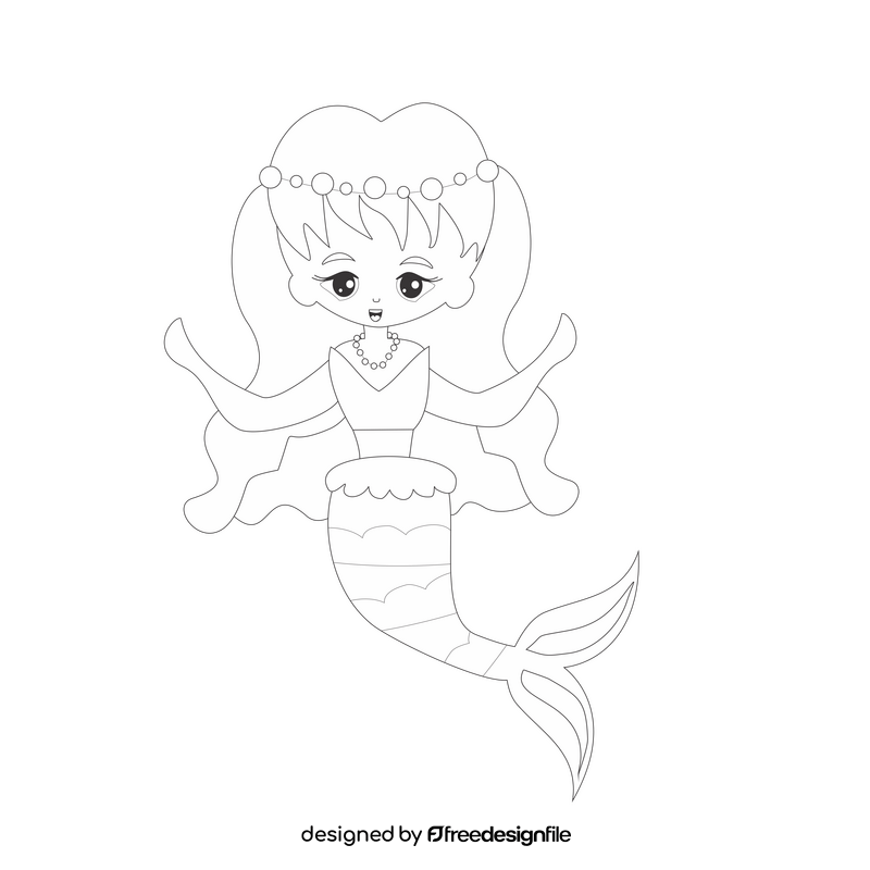 Mermaid cartoon black and white clipart