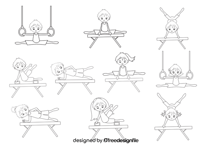 Athletes doing gymnastics black and white vector