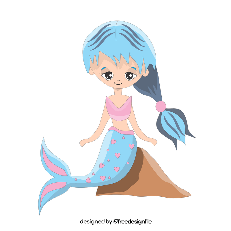 Cute blue haired mermaid clipart