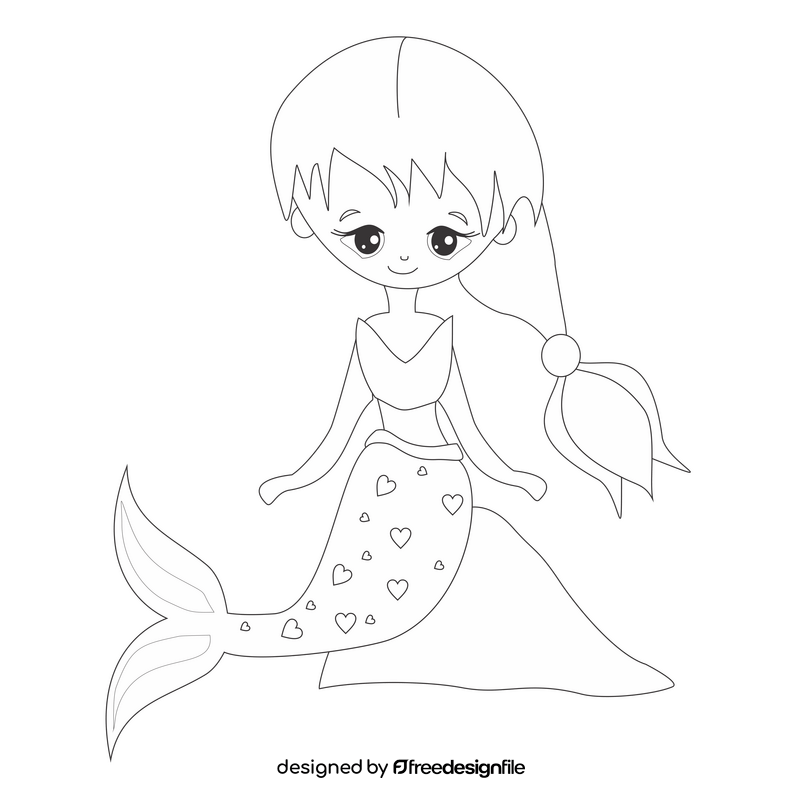 Cute mermaid black and white clipart